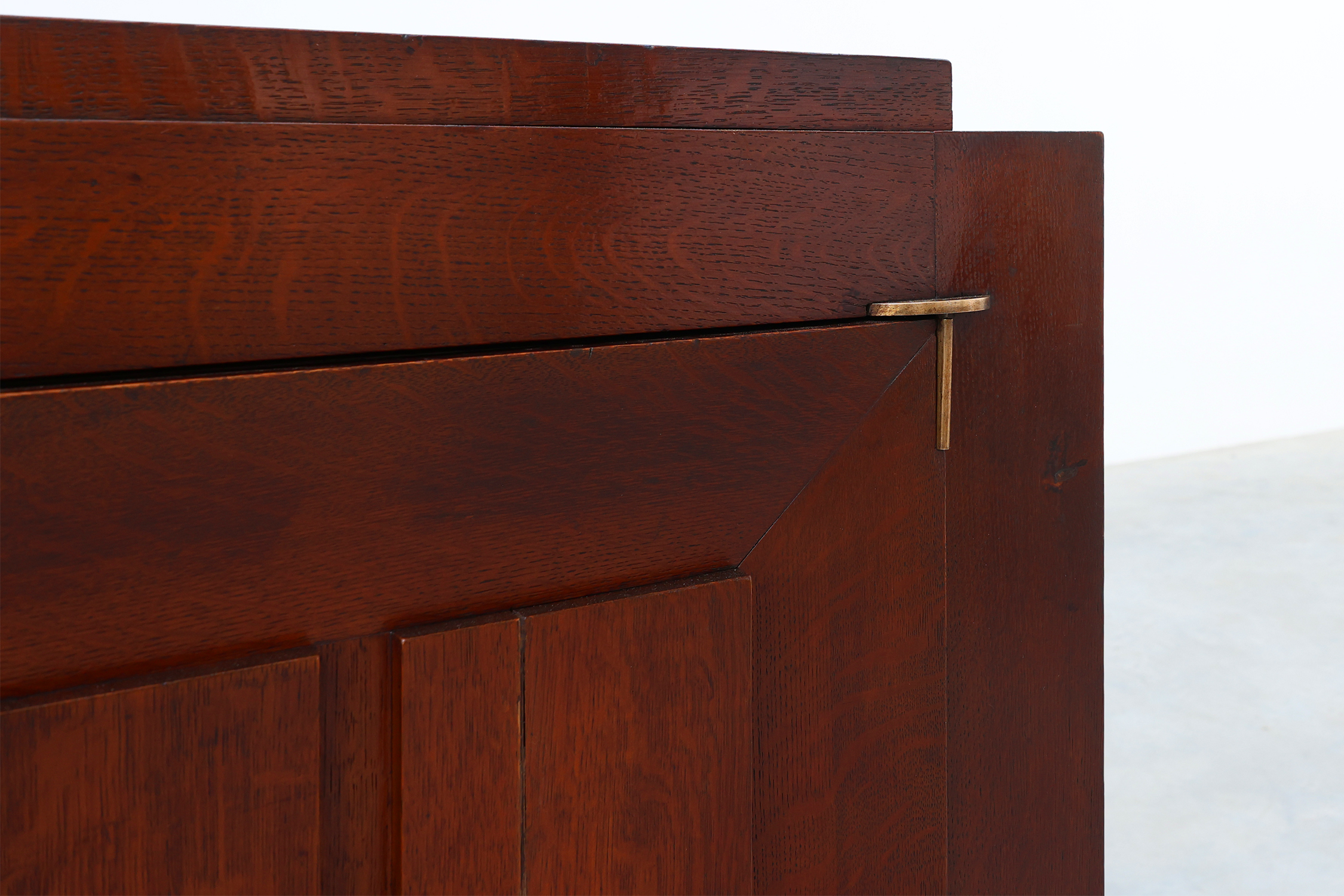 Art Deco carved geometric sideboard by Charles Dudouyt in oak, France ca. 1940thumbnail